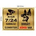 Dikkat Köpek Bulunmaktadır Alan 7/24 Kamera ile İzlenmektedir Metal Uyarı Levhası