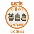 Hediyelik Dekoratif 3lü Kaktüs Ahşap Ev Dekorasyonu
