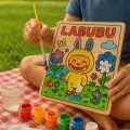 Labubu Karakteri Ahşap Boyama 25x25 cm – Okul Öncesi DIY Etkinlik ve Sanat Aktivitesi