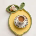 Limon Şeklinde Boyanabilir Ham MDF Dekoratif Sunum Kahve Tepsisi 15x10 cm