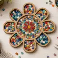 Papatya Şeklinde Boyanabilir Ham MDF Tepsi 18x18 cm – Mozaik Etkinliği ve Kahve Sunumluğu