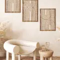 Rustik Boho Tarzı 3lü Ahşap Duvar Dekoru, Modern Ahşap Sanatı, Soyut Ahşap Bohem Ev Dekorasyonu