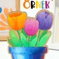 Sevimli Laleler Saksıda Boyama Aktivite Sanat Okul Öncesi Anaokulu Kreş Etkinlik 13x10 cm
