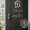 Kişiye Özel Gold ve Gümüş Aynalı Pleksi Kapı Süsü - İsimli HOME ve Hoşgeldiniz Yazılı 3lü Duvar Dekoru Seti