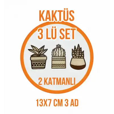Hediyelik Dekoratif 3lü Kaktüs Ahşap Ev Dekorasyonu