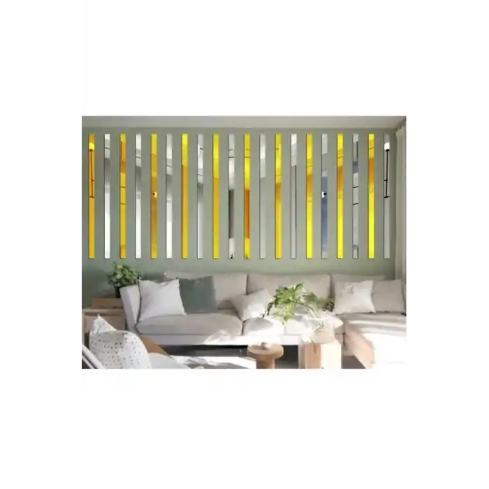 Dekoratif Şerit Gold Ayna Pleksi Duvar Süsü 2.5x100cm 5 Adet( Yapışkanlı )