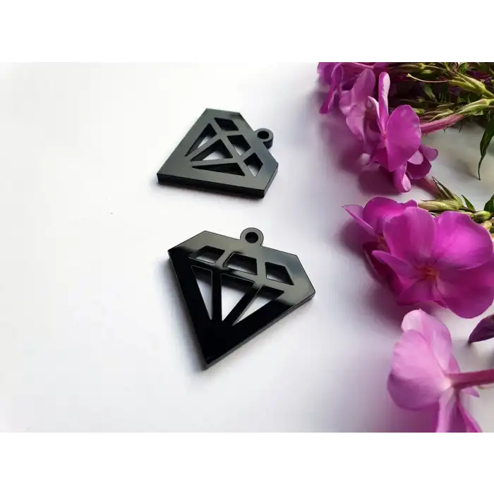 Diamond Elmas Obje Süs Siyah Akrilik 3mm Pleksi Kesim