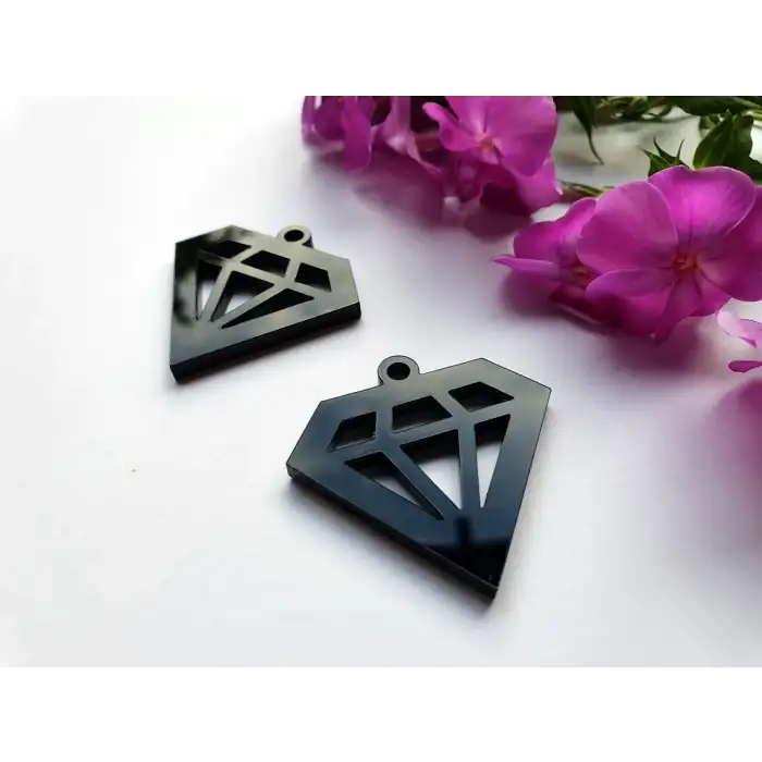 Diamond Elmas Obje Süs Siyah Akrilik 3mm Pleksi Kesim