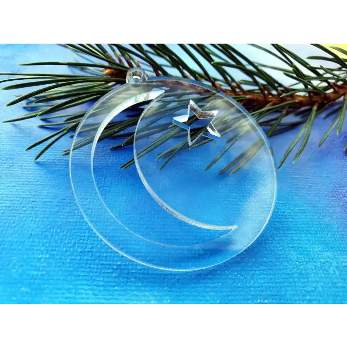Hilal ve Yıldız Noel Süsü Şeffaf 3 mm akrilik pleksiglass 30 adet