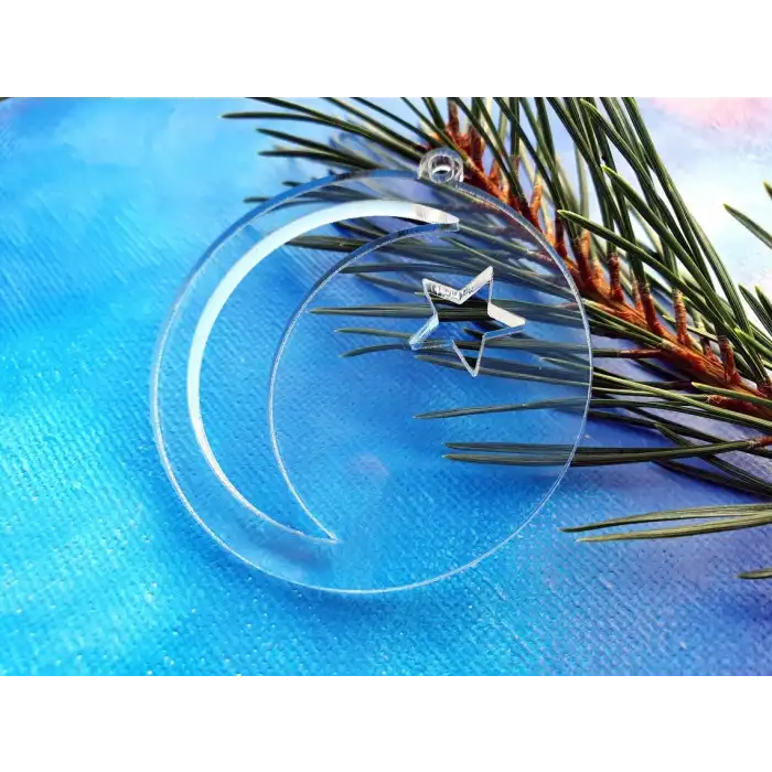 Hilal ve Yıldız Noel Süsü Şeffaf 3 mm akrilik pleksiglass 30 adet