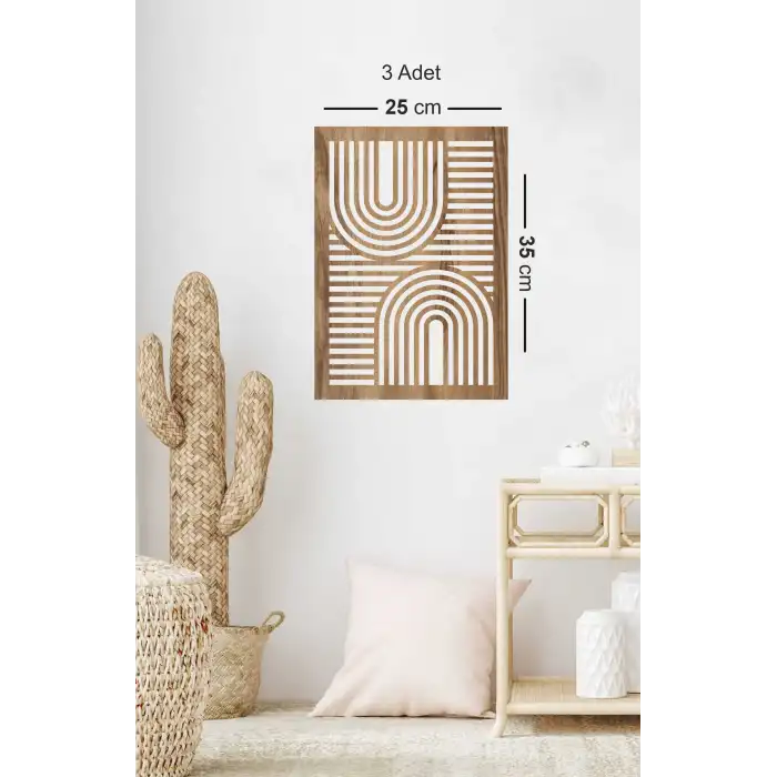 Rustik Boho Tarzı 3lü Ahşap Duvar Dekoru, Modern Ahşap Sanatı, Soyut Ahşap Bohem Ev Dekorasyonu