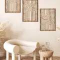 Rustik Boho Tarzı 3lü Ahşap Duvar Dekoru, Modern Ahşap Sanatı, Soyut Ahşap Bohem Ev Dekorasyonu