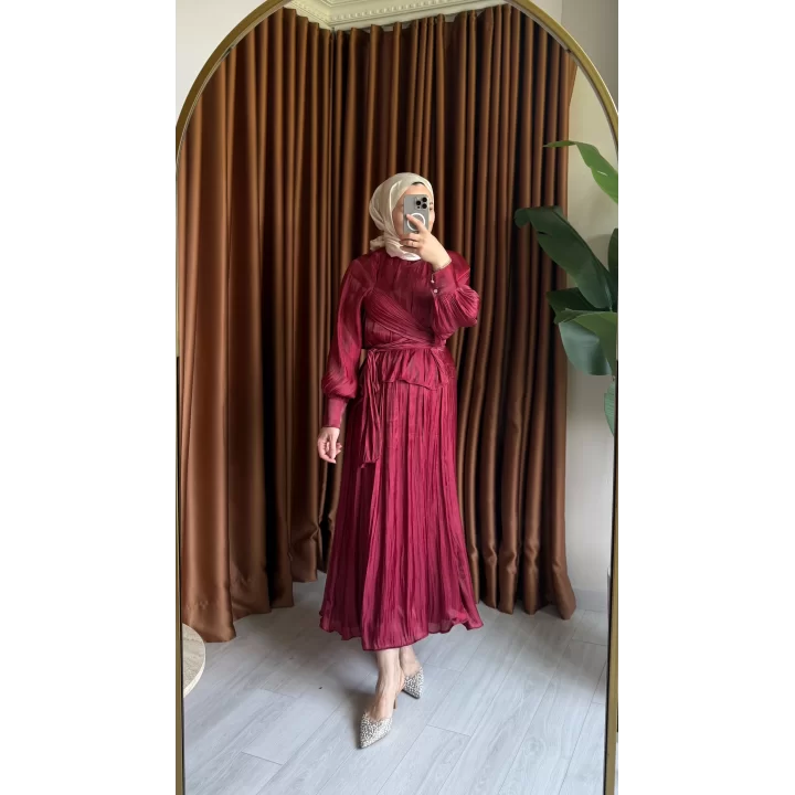 AMOUR SATEN ETEKLİ TAKIM BORDO