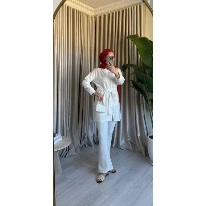 BELDEN BAĞLAMALI OYSH TAKIM BEYAZ