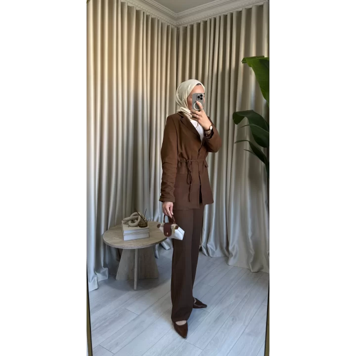 KETEN BLAZER CEKET KAHVE