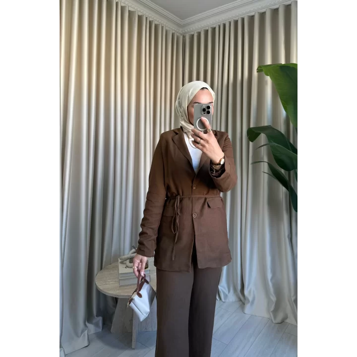 KETEN BLAZER CEKET KAHVE
