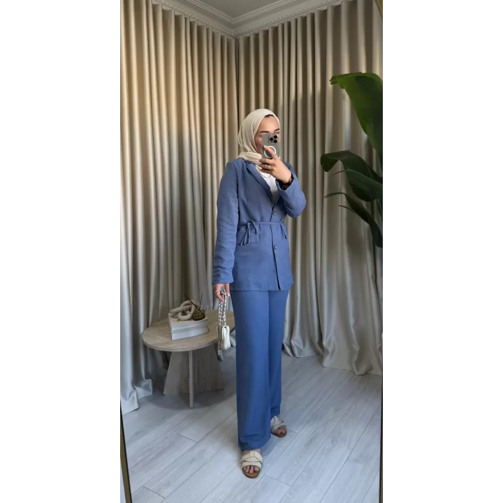 KETEN BLAZER CEKET MAVİ