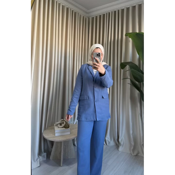 KETEN BLAZER CEKET MAVİ