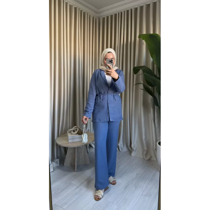 KETEN BLAZER CEKET MAVİ