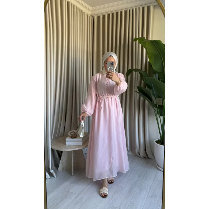 LİNEN ELBİSE PEMBE
