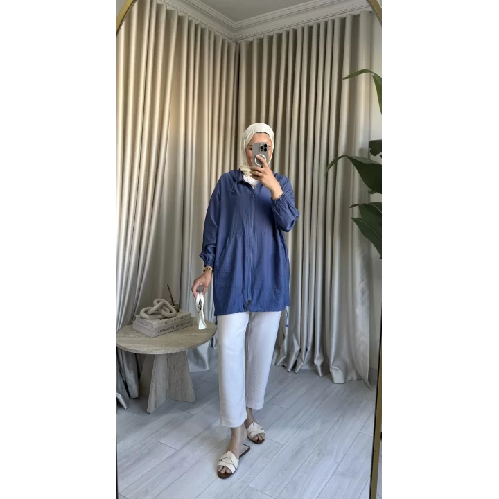 MİNA FERMUARLI KAP İNDİGO