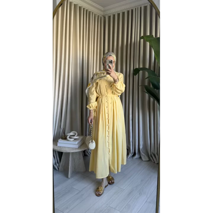 NERVÜRLÜ ELBİSE BUTTER YELLOW