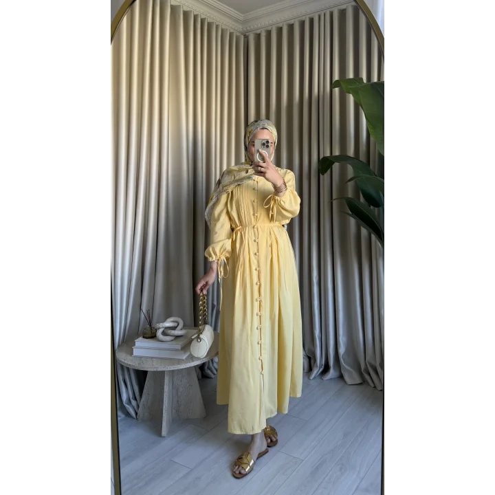 NERVÜRLÜ ELBİSE BUTTER YELLOW