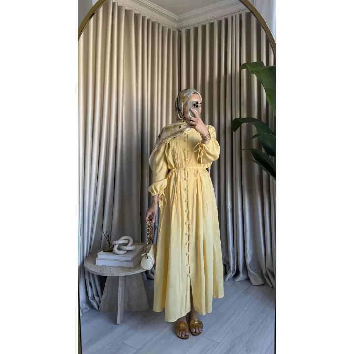 NERVÜRLÜ ELBİSE BUTTER YELLOW