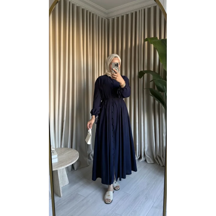 NERVÜRLÜ ELBİSE LACİVERT