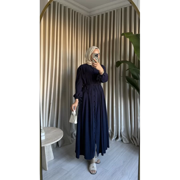 NERVÜRLÜ ELBİSE LACİVERT