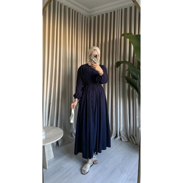 NERVÜRLÜ ELBİSE LACİVERT