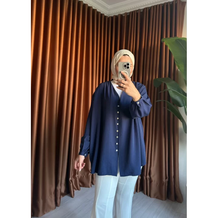 OMUZ PİLELİ GÖMLEK LACİVERT