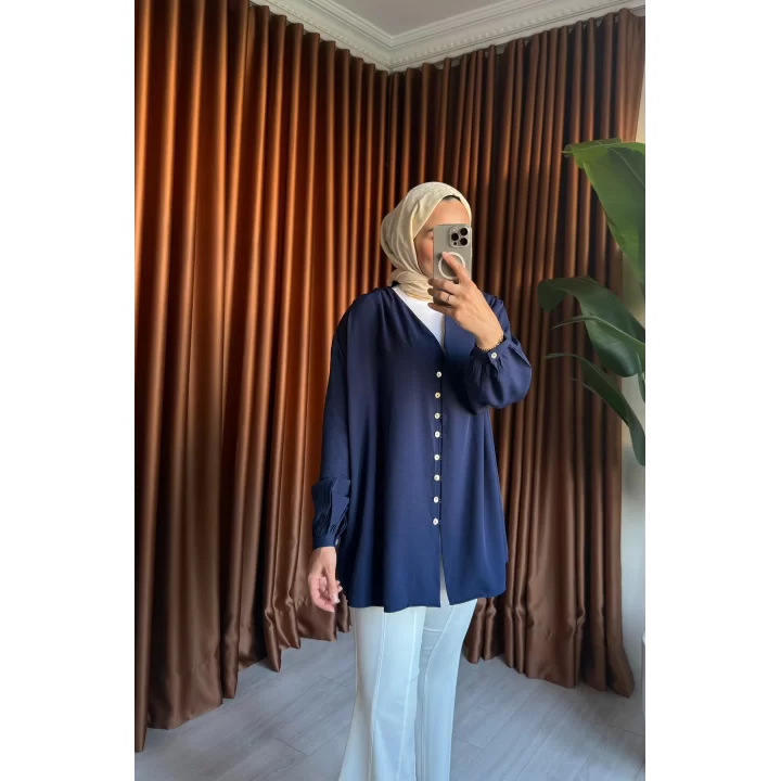 OMUZ PİLELİ GÖMLEK LACİVERT