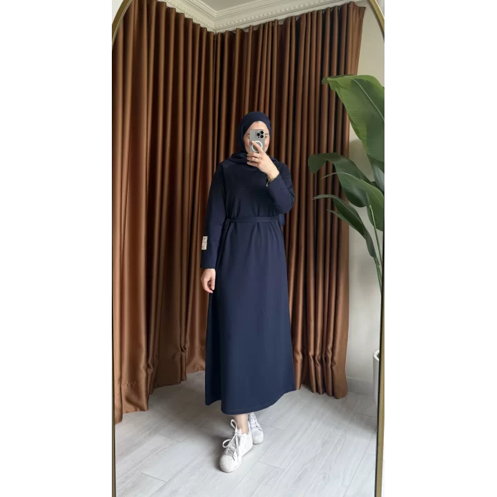 PAMUKLU ELBİSE LACİVERT