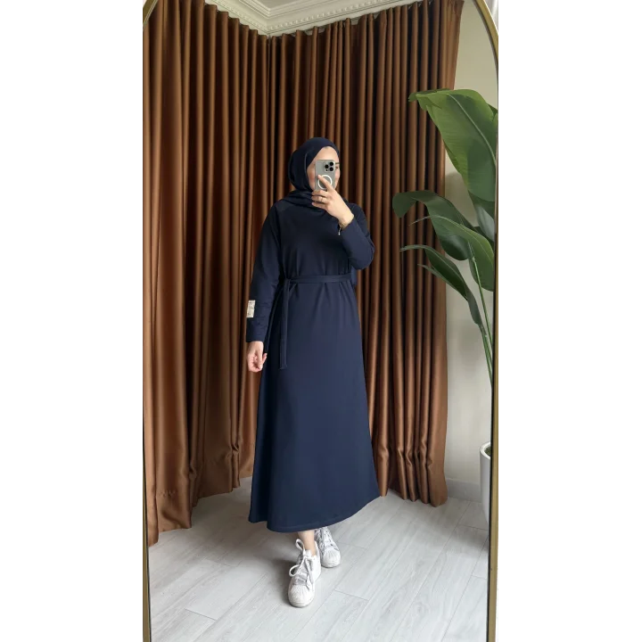 PAMUKLU ELBİSE LACİVERT