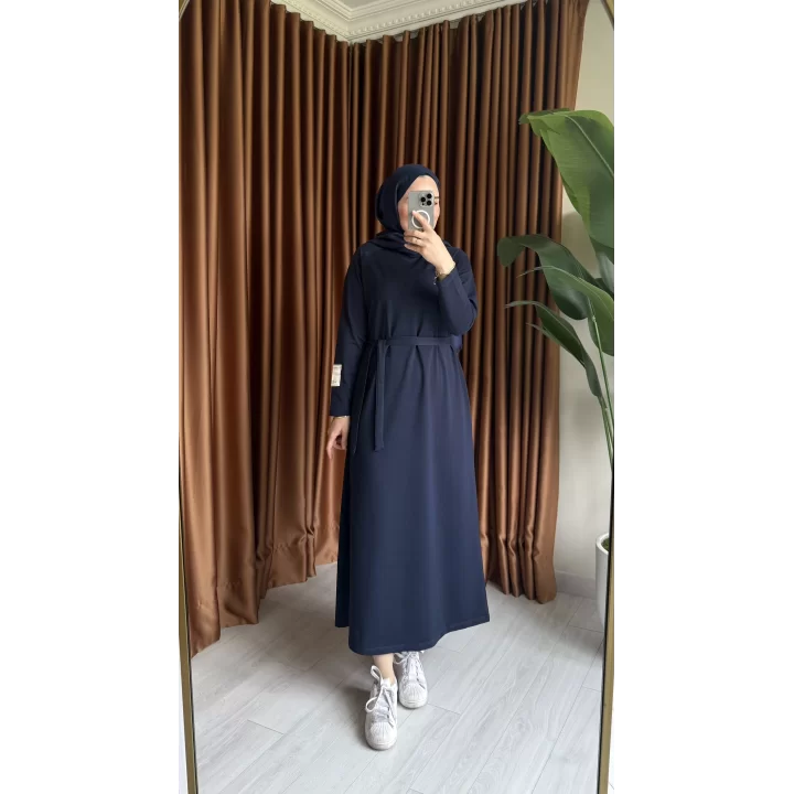 PAMUKLU ELBİSE LACİVERT