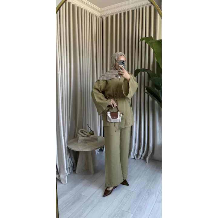 TENSEL KRUVAZE KAPAMA KİMONA TAKIM YAĞ YEŞİLİ