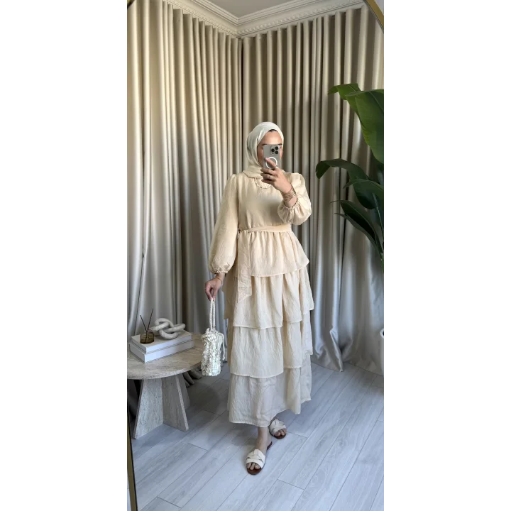 VUAL KAT KAT ELBİSE BEJ