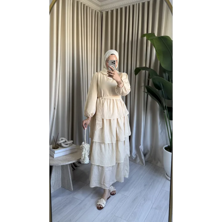 VUAL KAT KAT ELBİSE BEJ