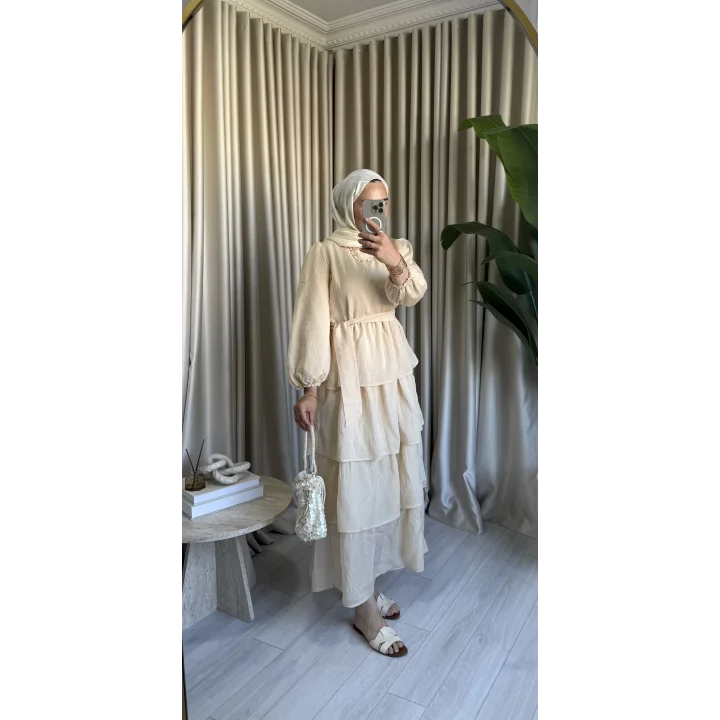 VUAL KAT KAT ELBİSE BEJ