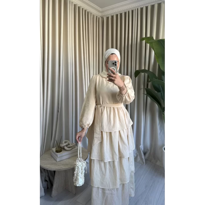 VUAL KAT KAT ELBİSE BEJ