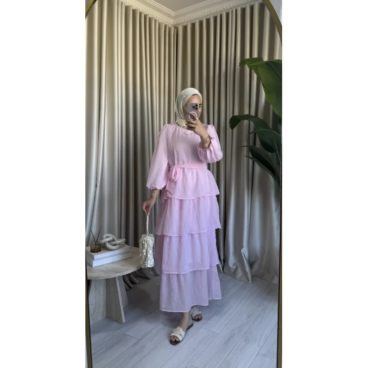 VUAL KAT KAT ELBİSE PEMBE