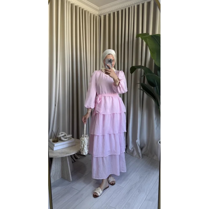 VUAL KAT KAT ELBİSE PEMBE