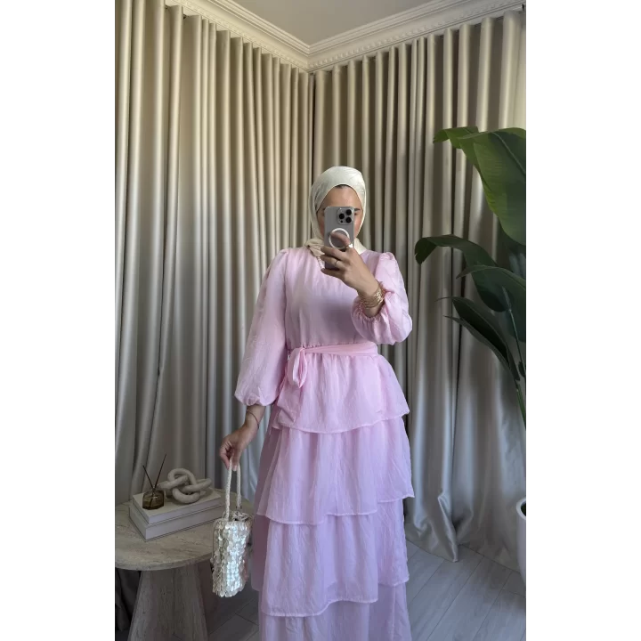 VUAL KAT KAT ELBİSE PEMBE