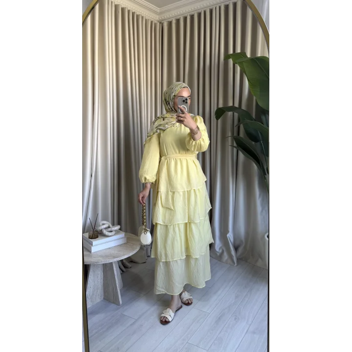 VUAL KAT KAT ELBİSE SARI