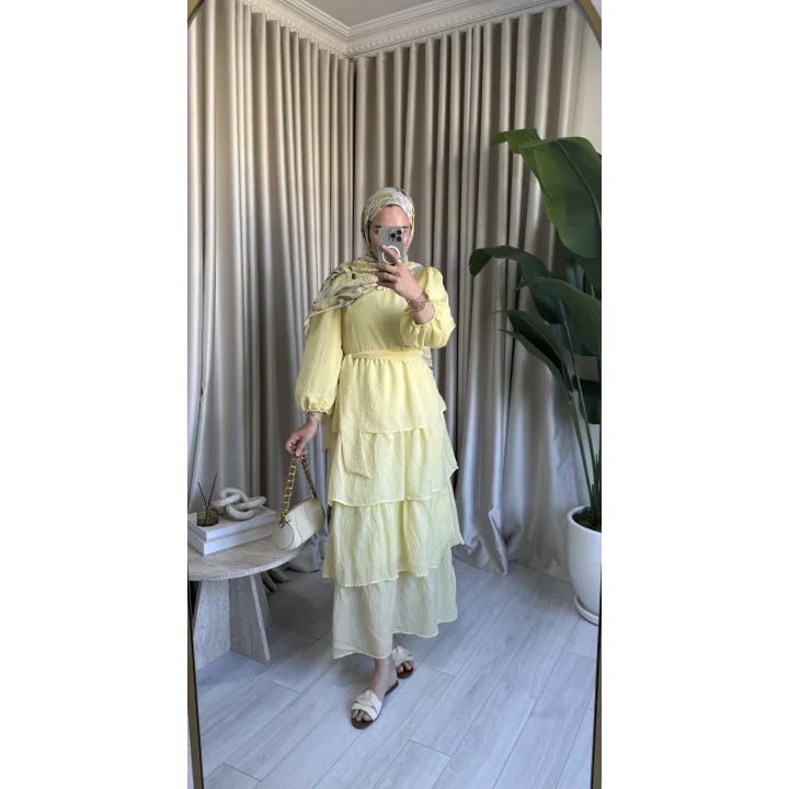 VUAL KAT KAT ELBİSE SARI