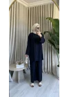 ÇİFT DÜĞME DETAYLI KETEN TAKIM LACİVERT
