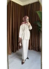 DÜĞMELİ KETEN CEKET TAKIM BEJ