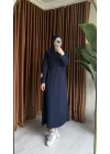 PAMUKLU ELBİSE LACİVERT