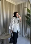 PİNTEREST KEMERLİ ÇİZGİLİ GÖMLEK BEYAZ